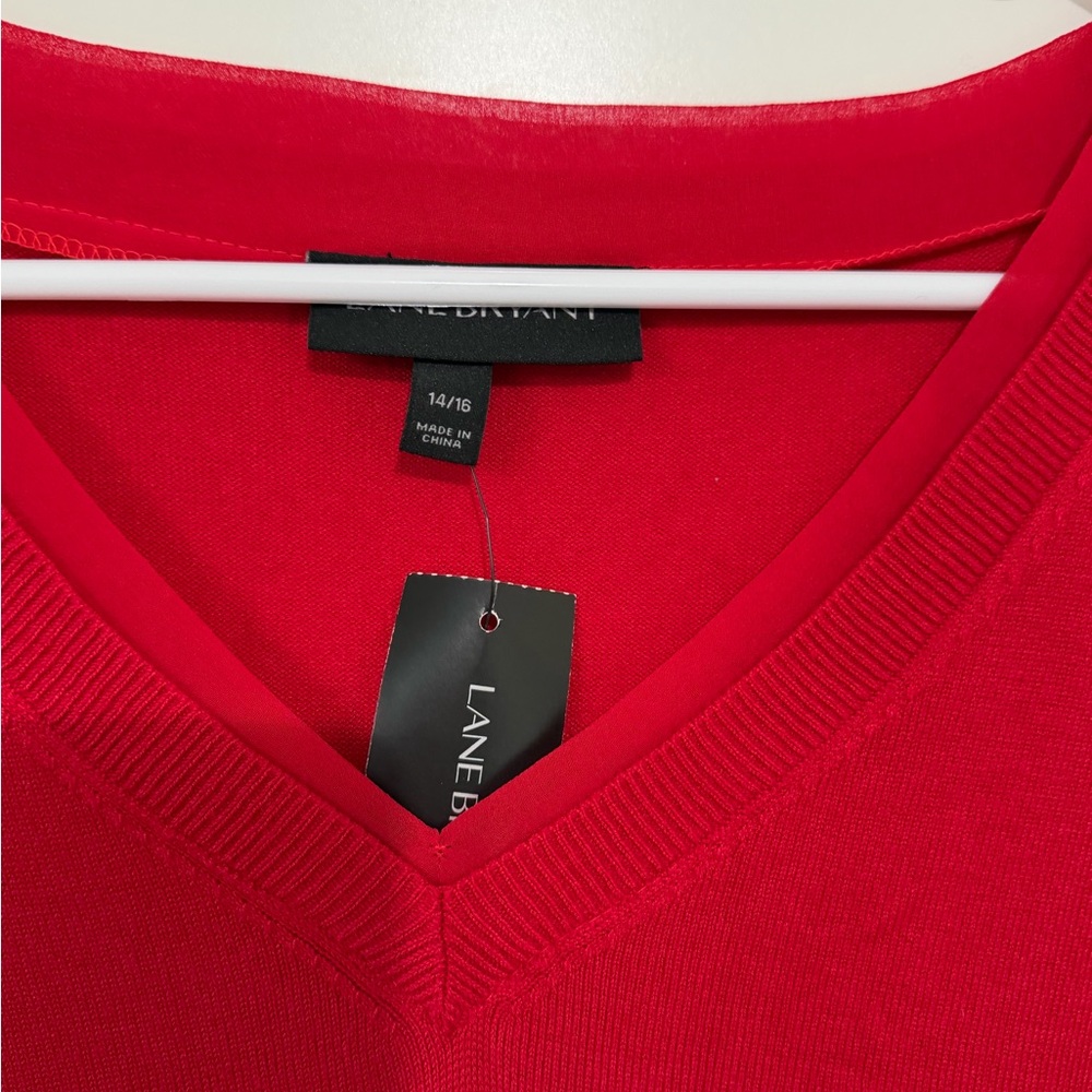 Lane Bryant Women’s V-Neck Long Sleeve Blouse Red Women’s SZ 14/16 Rayon Nylon - Picture 9 of 14
